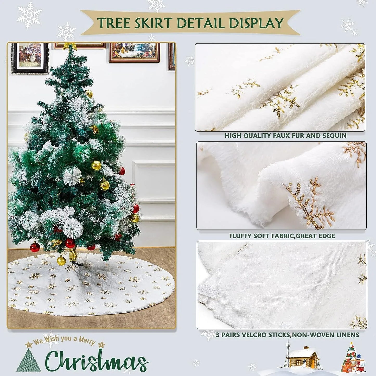 Christmas Tree Skirt White Snowflake 78/90/122 CM