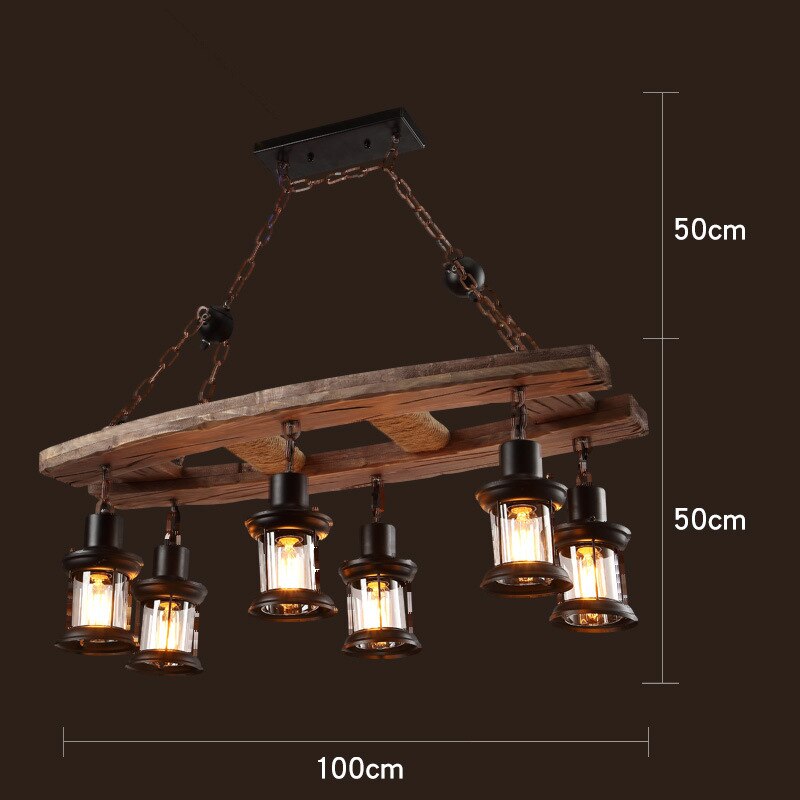 Antique Industrial Retro Wood LED Ceiling Chandelier