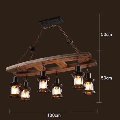 Antique Industrial Retro Wood LED Ceiling Chandelier