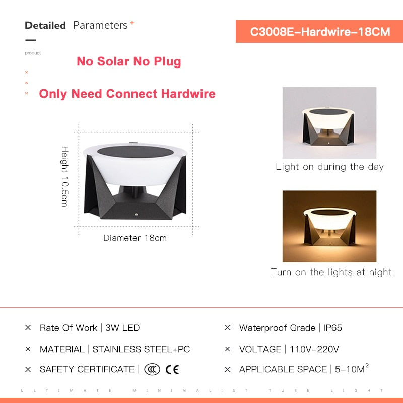 Outdoor Solar Lights Garden Light Column Lamps Waterproof Fence Gate Cap Light