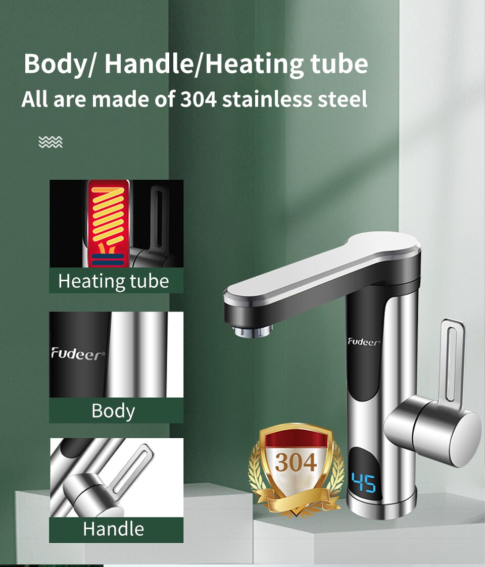 Instant Water Heater Faucet for Basin Tap 220V 3400W Tankless LCD Display