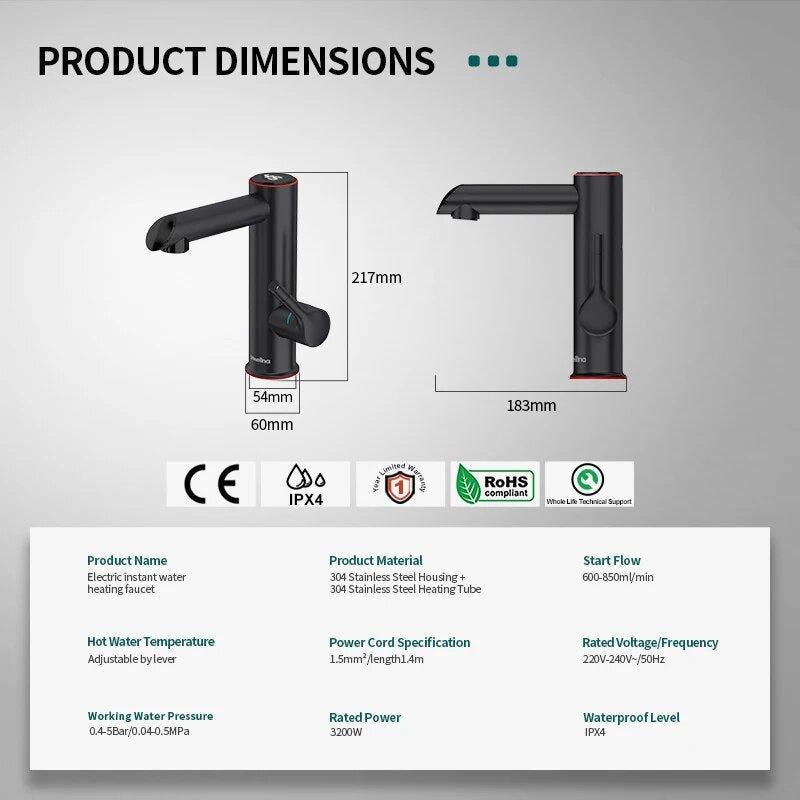 Electric Instant Heater Faucet Stainless Steel