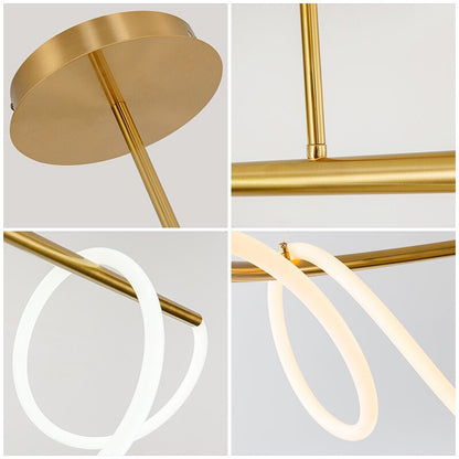 Modern Golden Led Chandelier Shiny Line