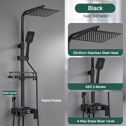 Thermostatic Digital Display Rain Shower Faucet Bidet Faucet Spout Faucet Bathroom Faucet Set
