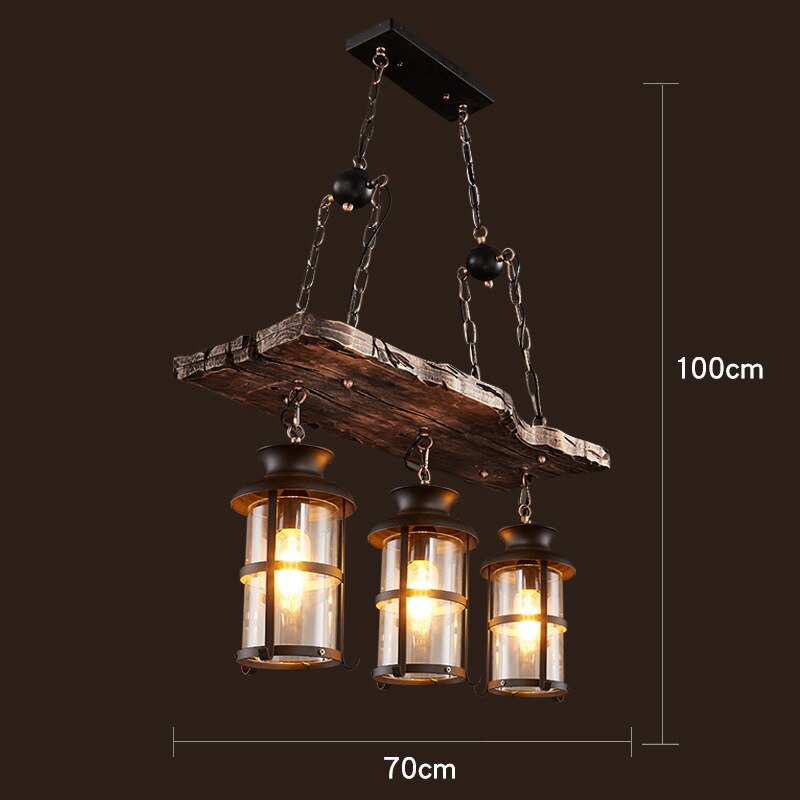 Antique Industrial Retro Wood LED Ceiling Chandelier