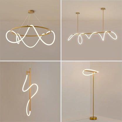 Modern Golden Led Chandelier Shiny Line