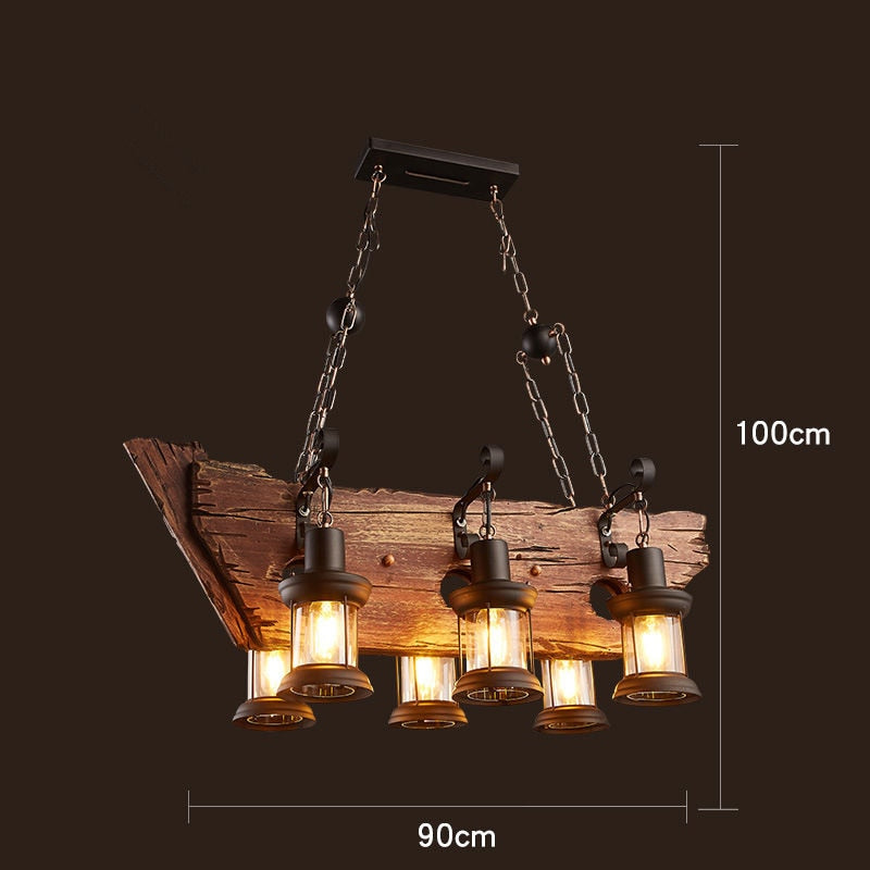 Antique Industrial Retro Wood LED Ceiling Chandelier