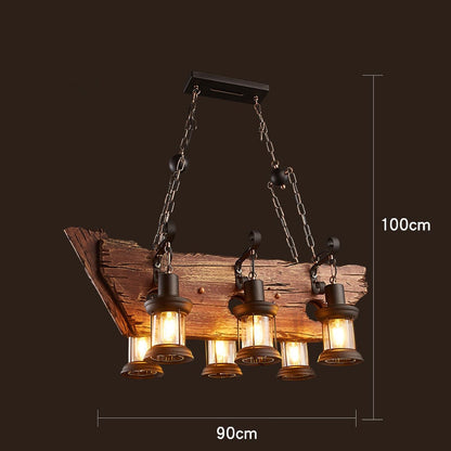 Antique Industrial Retro Wood LED Ceiling Chandelier