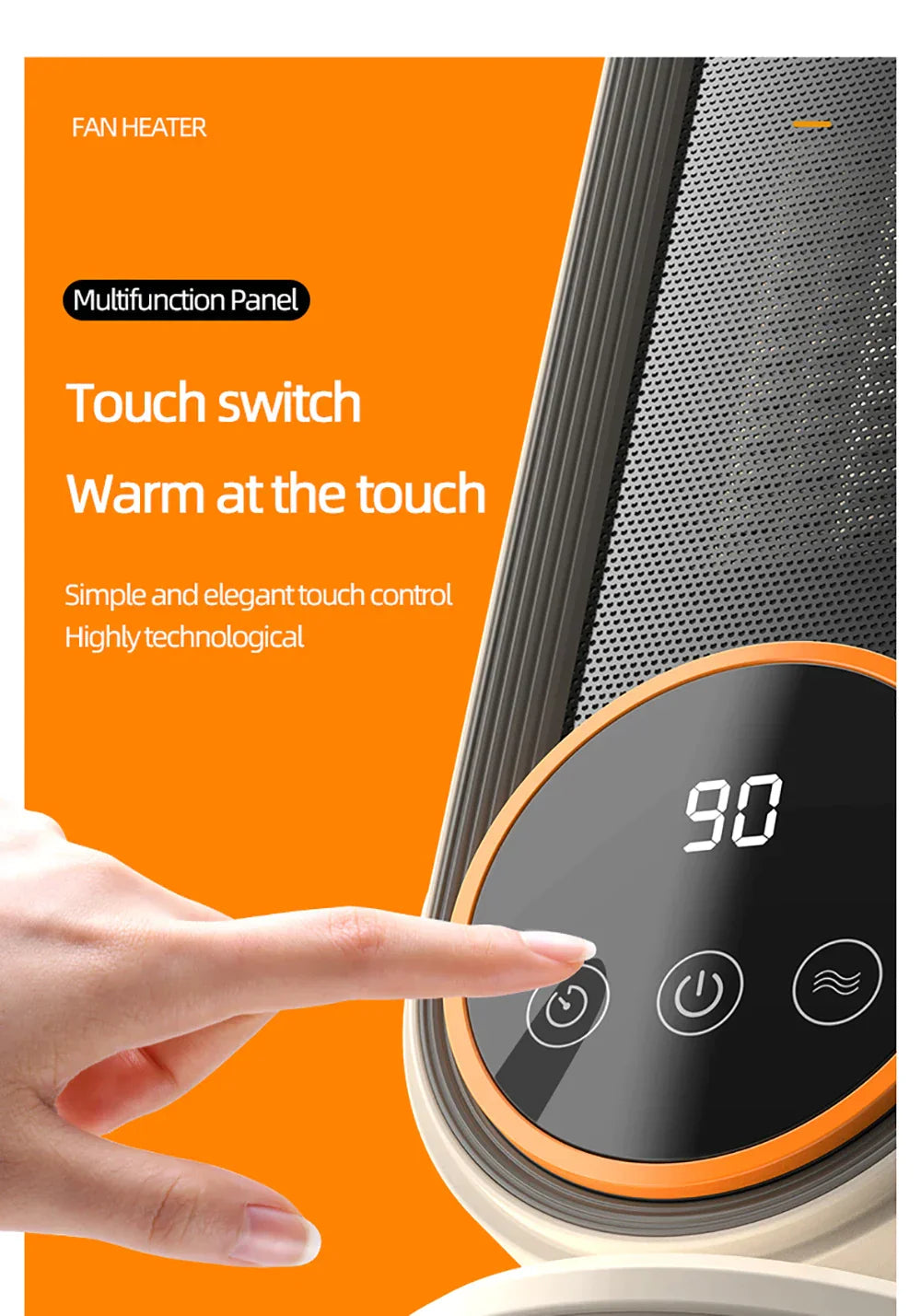 Fan Heater Portable 1200W Touch Screen With Remote Control and Timing