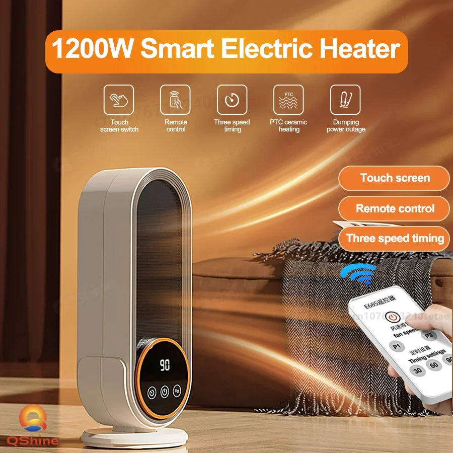 Fan Heater Portable 1200W Touch Screen With Remote Control and Timing