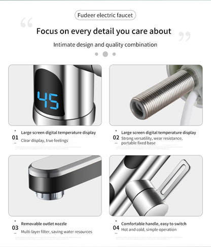 Instant Water Heater Faucet for Basin Tap 220V 3400W Tankless LCD Display