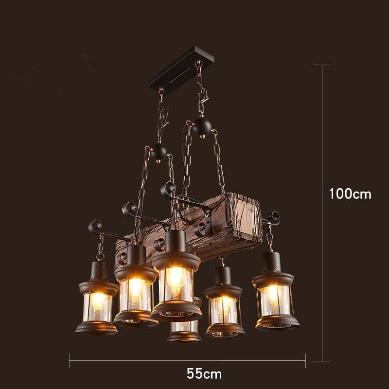 Antique Industrial Retro Wood LED Ceiling Chandelier