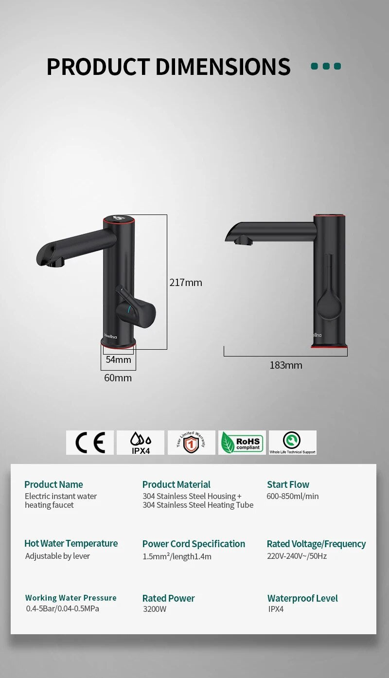 Electric Instant Heater Faucet Stainless Steel