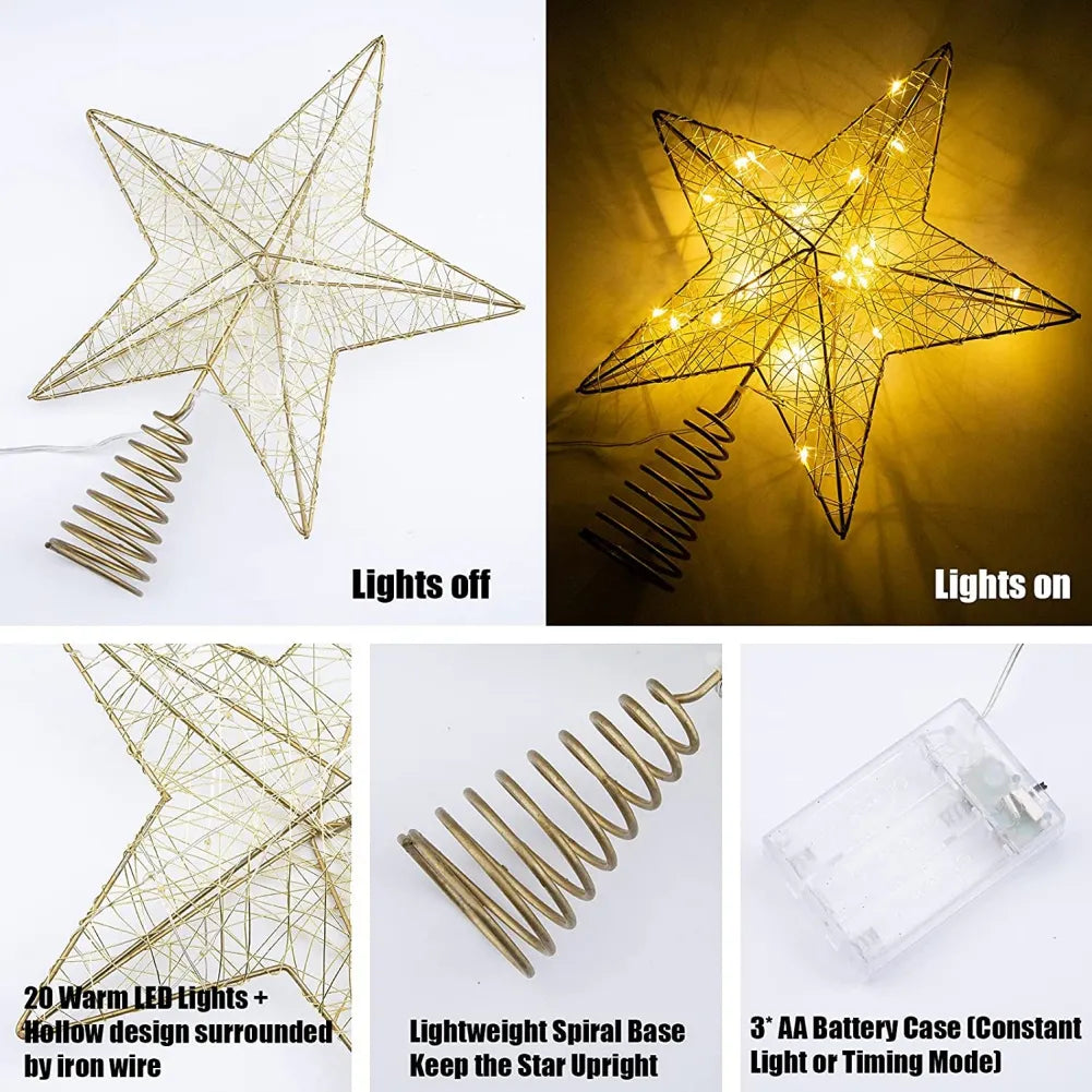 Gold Glitter Christmas Tree Topper Iron Star