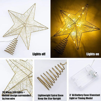 Gold Glitter Christmas Tree Topper Iron Star