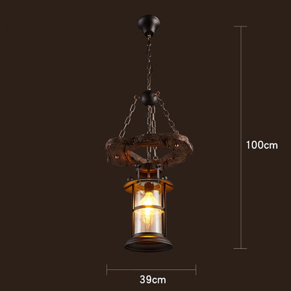 Antique Industrial Retro Wood LED Ceiling Chandelier