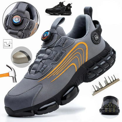 Grey & Black Rotary Buckle Work Sneakers Protective Safety Steel Toe Shoes