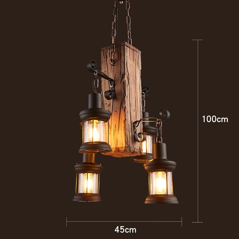 Antique Industrial Retro Wood LED Ceiling Chandelier