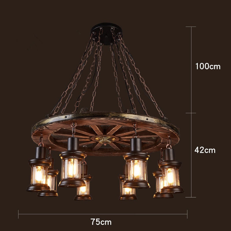 Antique Industrial Retro Wood LED Ceiling Chandelier