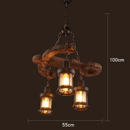 Antique Industrial Retro Wood LED Ceiling Chandelier