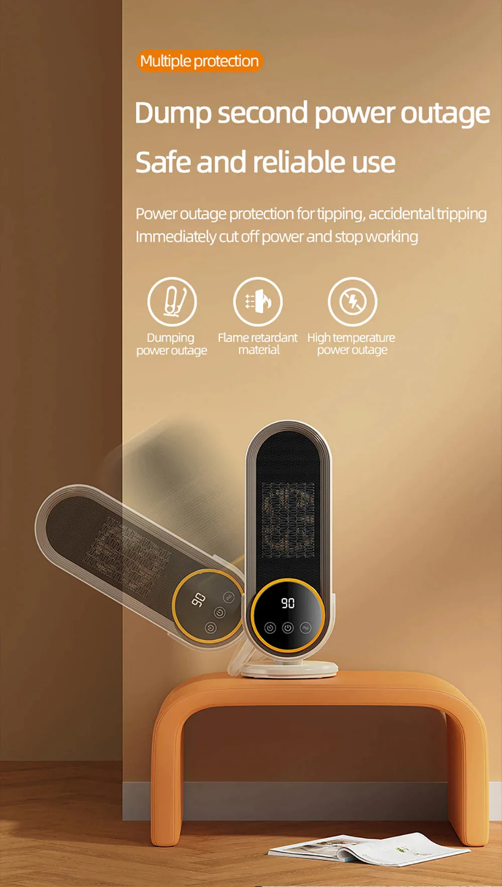 Fan Heater Portable 1200W Touch Screen With Remote Control and Timing