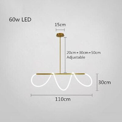Modern Golden Led Chandelier Shiny Line