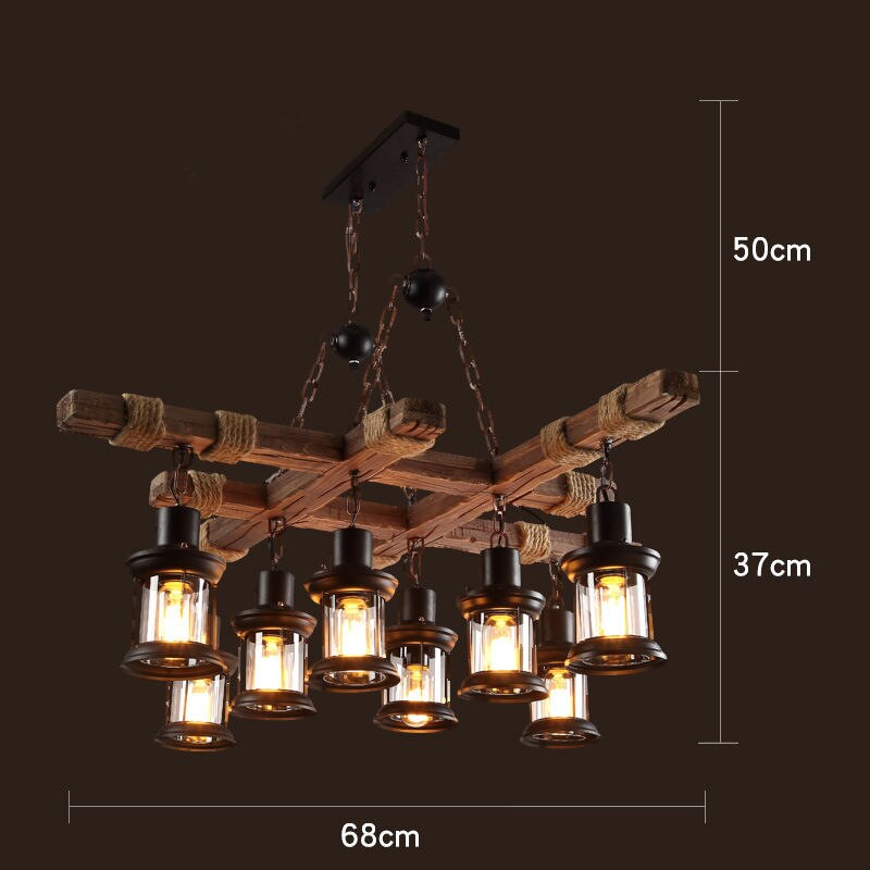 Antique Industrial Retro Wood LED Ceiling Chandelier