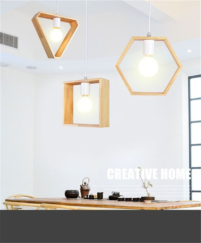 Geometric Hanging Wooden Lights