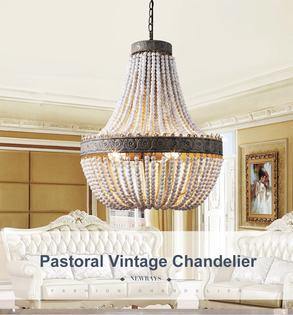 Metis - Vintage Wooden Beaded Round Chandelier