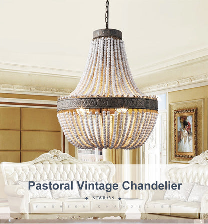 Metis - Vintage Wooden Beaded Round Chandelier