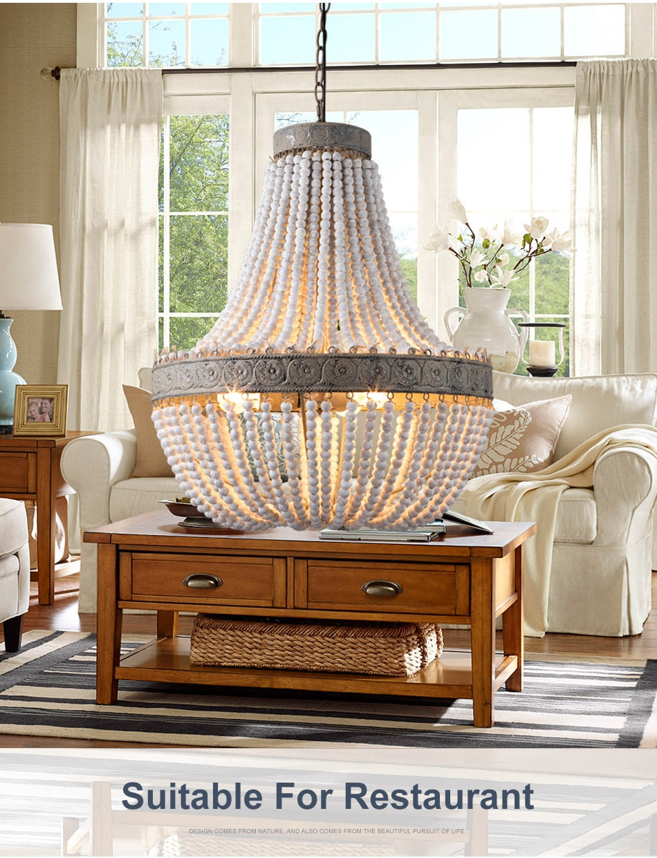 Metis - Vintage Wooden Beaded Round Chandelier