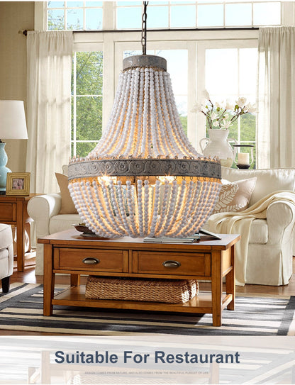 Metis - Vintage Wooden Beaded Round Chandelier