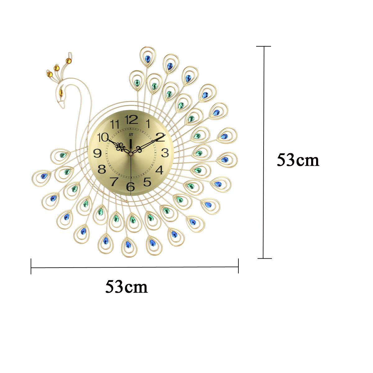 3D Gold Diamond Peacock Wall Clock