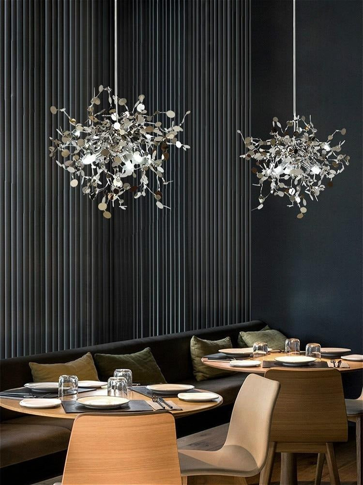 Modern Stainless Steel Chrome Leaf LED Chandelier