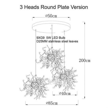 Modern Stainless Steel Chrome Leaf LED Chandelier