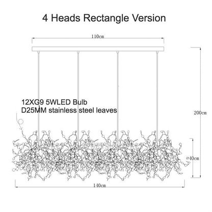 Modern Stainless Steel Chrome Leaf LED Chandelier