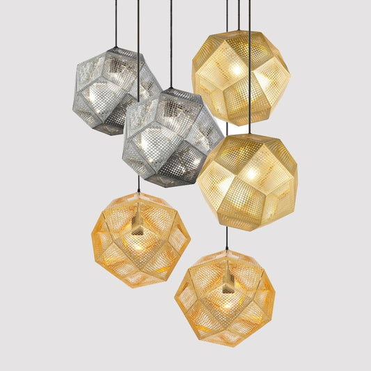 Geometric Globe Metal Mesh Gold Silver Industrial Pendant Light