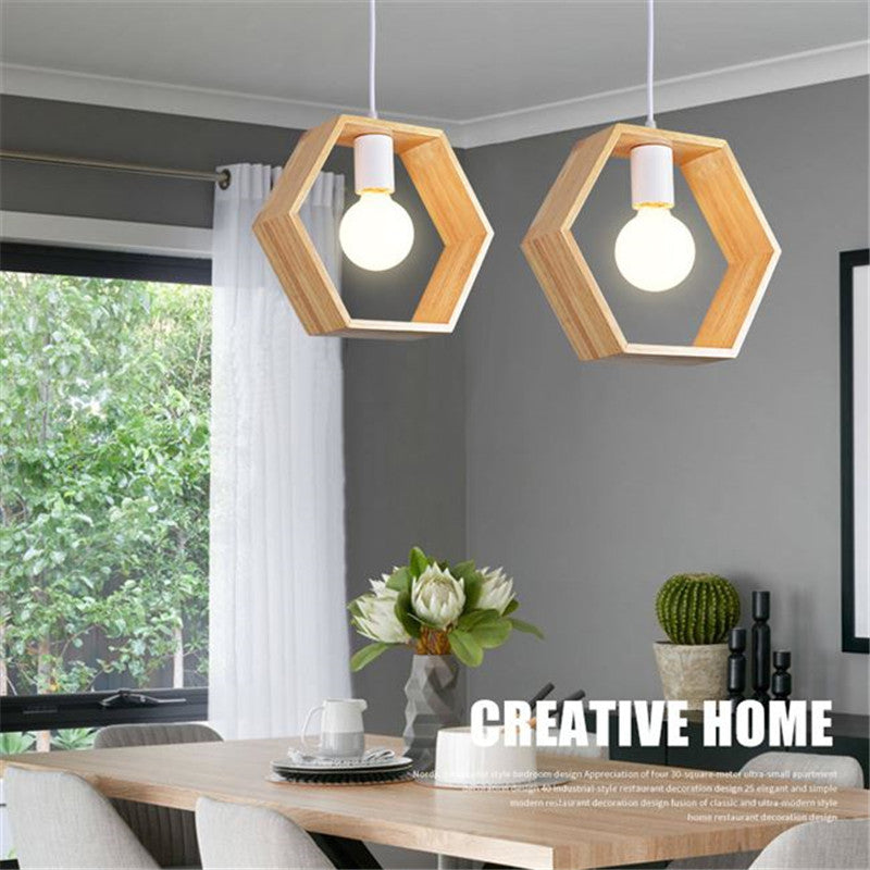 Geometric Hanging Wooden Lights